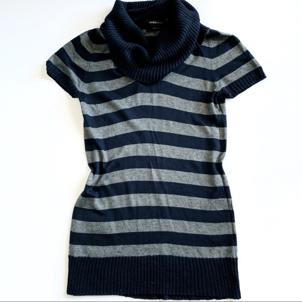 BCBGMaxAzaria Striped Cowl Neck Sweater Short Sleeve Top